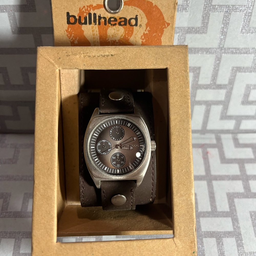 Men’s Bullhead Leather Cuff Watch in box attached